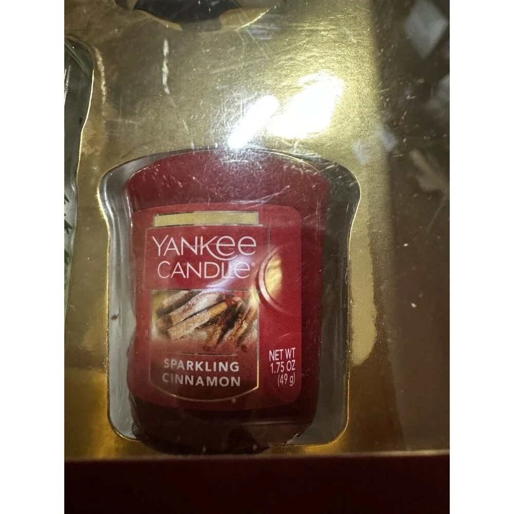 Yankee Candle Holiday Sampler Glass Votive Holder  Balsam, Cookies, Cinnamon NIB